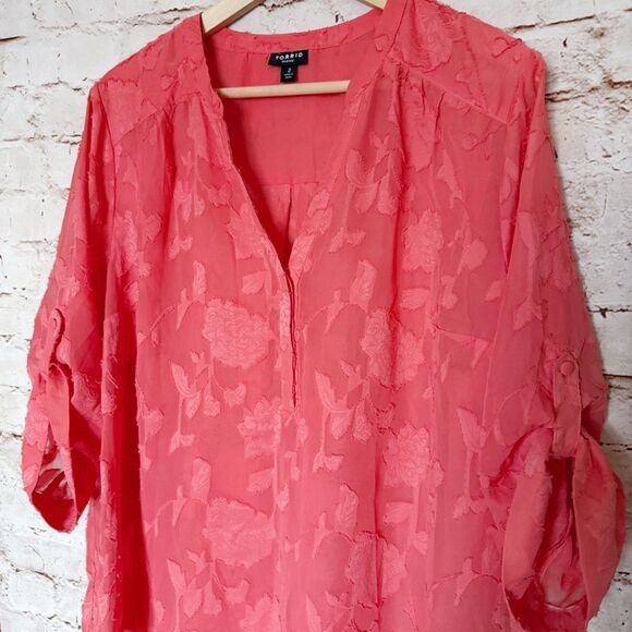 Torrid textured floral chiffon blouse - Picture 3 of 7